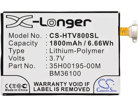 3.7V, Li-Polymer, 1800mAh, SmartPhone battery fits Htc, 35h00195-00m, One Vx, Pm36100, 6.66Wh Mobile, SmartPhone Cameron Sino Technology Limited (Suspended)