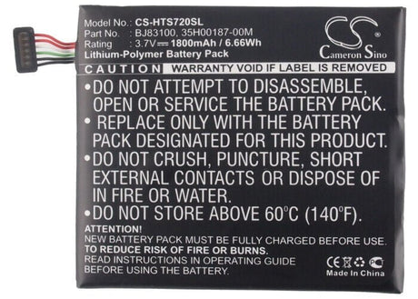 3.8V, Li-Polymer, 1800mAh, SmartPhone battery fits Htc, 35h00187-00m, Endeavor, G23, 6.84Wh Mobile, SmartPhone Cameron Sino Technology Limited (Smartphone)