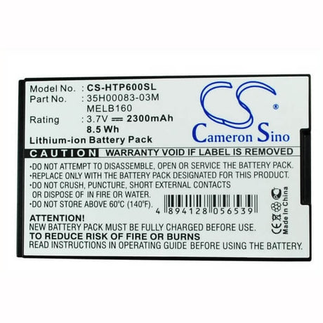 3.7V, Li-ion, 2300mAh, SmartPhone battery fits Htc, 35h00083-03m, P6000 Census, 8.51Wh Mobile, SmartPhone Cameron Sino Technology Limited (Smartphone)