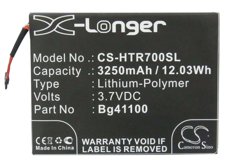 3.7V, Li-Polymer, 3250mAh, Tablet battery fits Htc, 35h00148-00m, R7, 12.03Wh Tablet Cameron Sino Technology Limited
