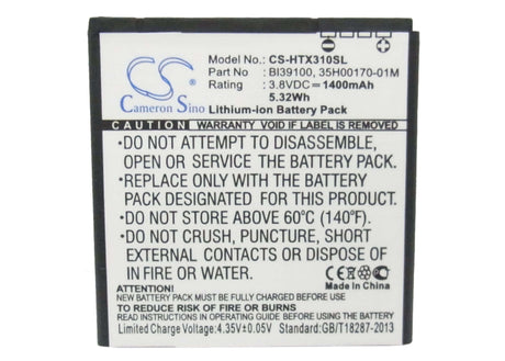 3.8V, Li-ion, 1400mAh, SmartPhone battery fits Htc, 35h00170-01m, Bass, Bunyip, 5.32Wh Mobile, SmartPhone Cameron Sino Technology Limited (Smartphone)