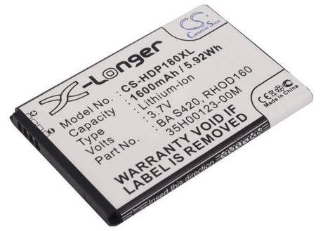 3.7V, Li-ion, 1600mAh, SmartPhone battery fits Htc, 35h00123-00m, T7377, Tilt 2, 5.92Wh Mobile, SmartPhone Cameron Sino Technology Limited (Suspended)