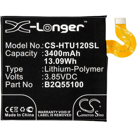 3.85V, Li-Polymer, 3400mAh, SmartPhone battery fits Htc, 35h00278-00m, Exodus 1, Exodus 1 Global, 13.09Wh Mobile, SmartPhone Cameron Sino Technology Limited (Smartphone)