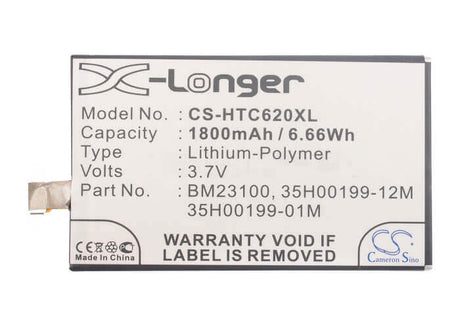 3.7V, Li-Polymer, 1800mAh, SmartPhone battery fits Htc, 35h00199-01m, Accord, C620, 6.66Wh Mobile, SmartPhone Cameron Sino Technology Limited (Smartphone)