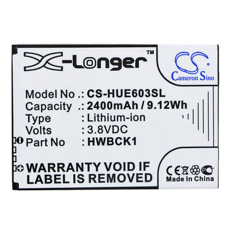 3.8V, Li-ion, 2400mAh, Hotspot battery fits Huawei, Hwbck1, 601hw, 603hw, 9.12Wh Hotspot Cameron Sino Technology Limited