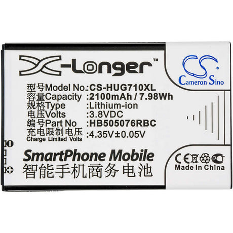 3.8V, Li-ion, 2100mAh, SmartPhone battery fits Huawei, Hb505076rbc, A199, Ascend G606, 7.98Wh Mobile, SmartPhone Cameron Sino Technology Limited (Smartphone)