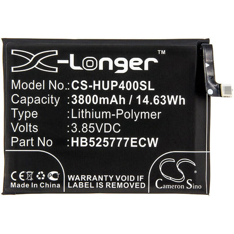 3.85V, Li-Polymer, 3800mAh, SmartPhone battery fits Huawei, Hb525777ecw, Ana-an00, Ana-tn00, 14.63Wh Mobile, SmartPhone Cameron Sino Technology Limited (Smartphone)