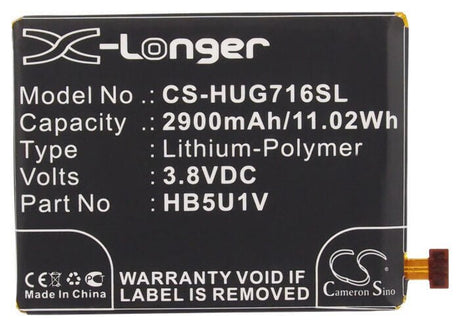 3.8V, Li-Polymer, 2900mAh, SmartPhone battery fits Huawei, Hb5u1v, Ascend D2, Ascend D2-0082, 11.02Wh Mobile, SmartPhone Cameron Sino Technology Limited (Suspended)