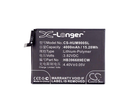 3.82V, Li-Polymer, 4000mAh, SmartPhone battery fits Huawei, Hb396689ecw, Ascend Mate 9, Mate 9, 15.28Wh Mobile, SmartPhone Cameron Sino Technology Limited (Smartphone)
