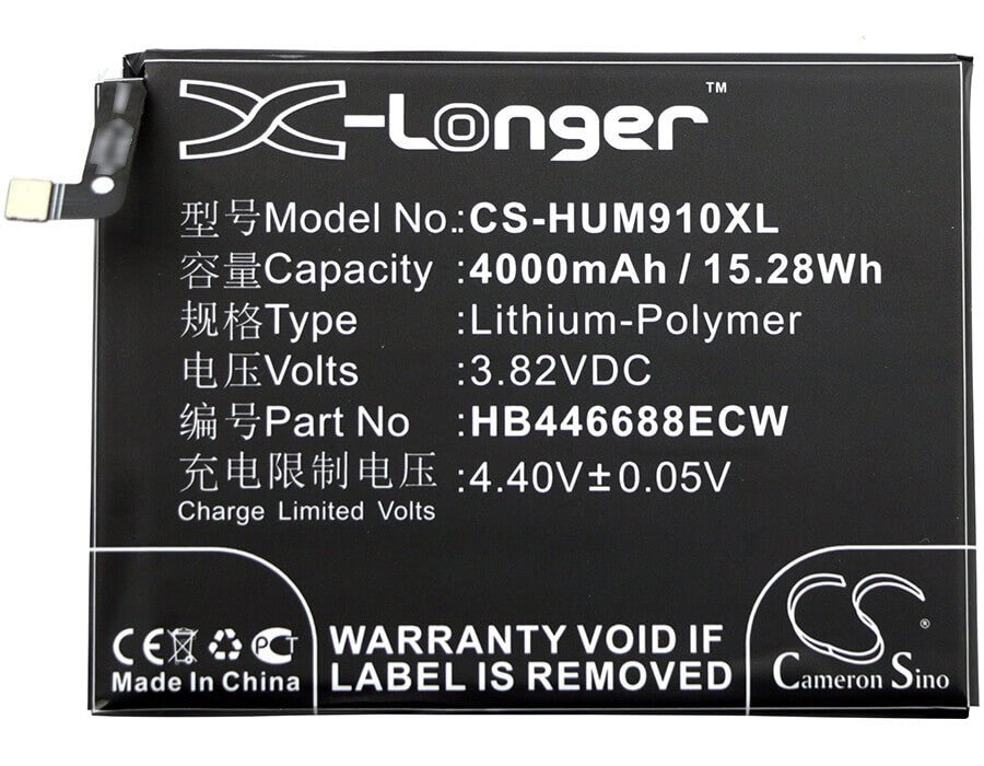 3.82V, Li-Polymer, 4000mAh, SmartPhone battery fits Huawei, Hb446688ecw, Ascend Mate 9 Pro, Lon-al00, 15.28Wh Mobile, SmartPhone Cameron Sino Technology Limited (Smartphone)
