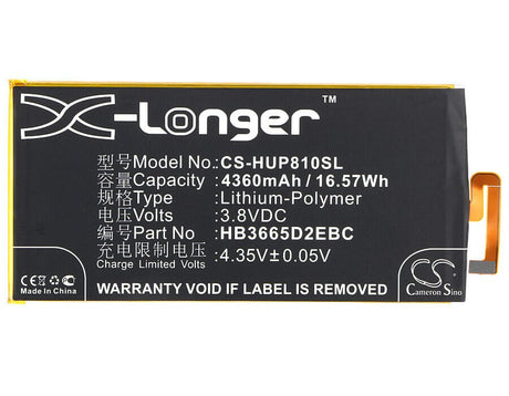 3.8V, Li-Polymer, 4360mAh, SmartPhone battery fits Huawei, Hb3665d2ebc, Ascend P8 Max, Dav-703l, 16.57Wh Mobile, SmartPhone Cameron Sino Technology Limited (Smartphone)