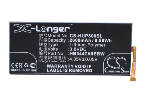 3.8V, Li-Polymer, 2600mAh, SmartPhone battery fits Huawei, Hb3447a9ebc, Ascend P8, Gra-cl00, 9.88Wh Mobile, SmartPhone Cameron Sino Technology Limited (Smartphone)