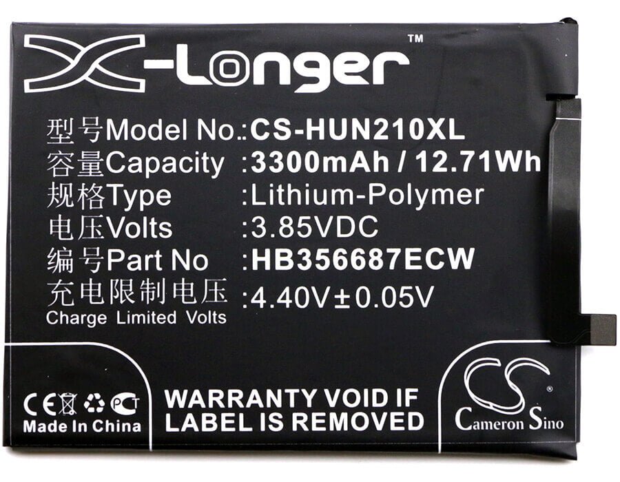 3.85V, Li-Polymer, 3300mAh, SmartPhone battery fits Huawei, Hb356687ecw, Bac-al00, Bac-l23, 12.71Wh Mobile, SmartPhone Cameron Sino Technology Limited (Smartphone)