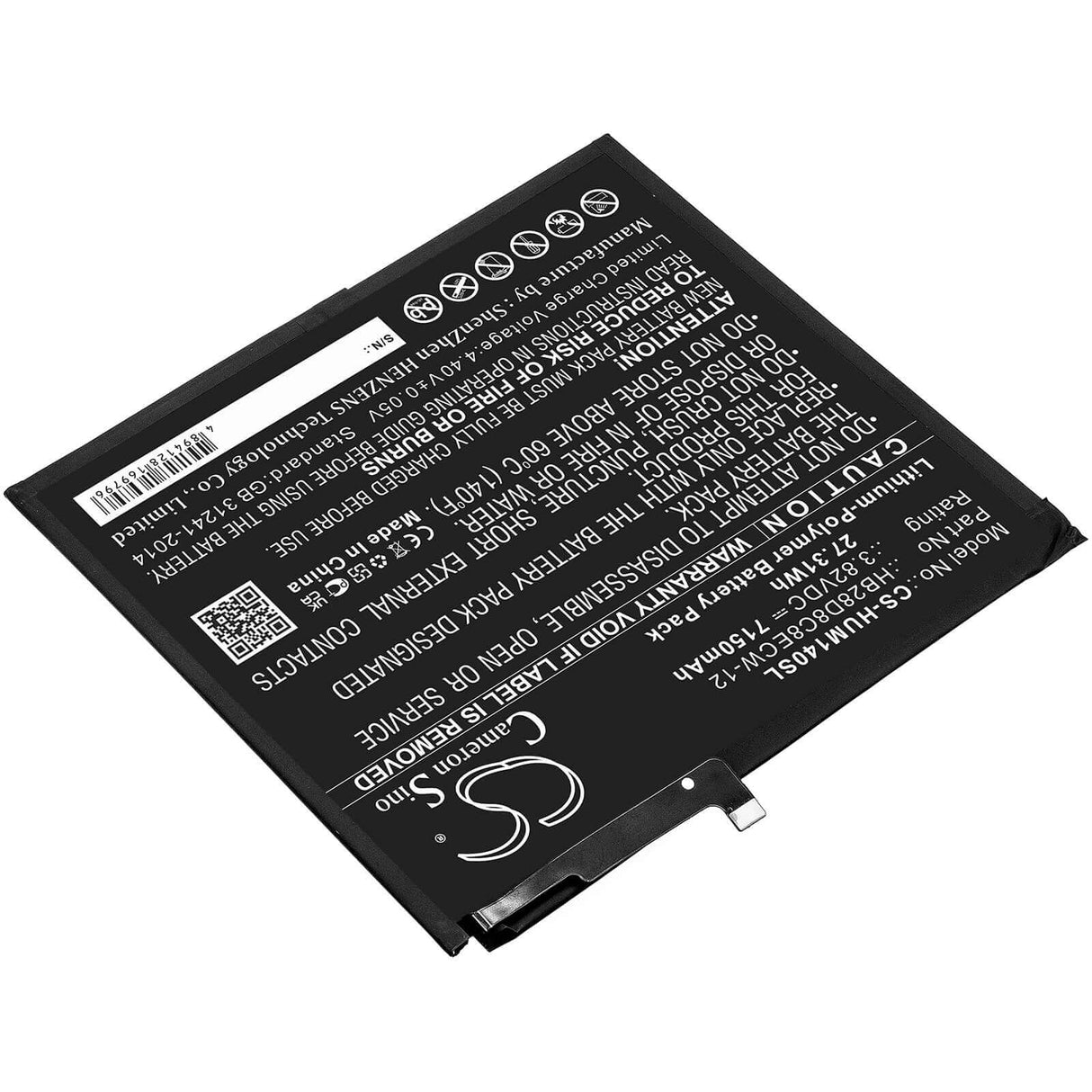 3.82V, Li-Polymer, 7150mAh, Tablet battery fits Huawei, Hb28d8c8ecw-12, Bah3-al00, Bah3-l09, 27.31Wh Tablet Cameron Sino Technology Limited
