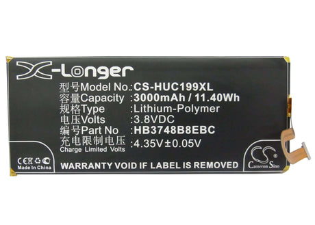 3.8V, Li-Polymer, 3000mAh, SmartPhone battery fits Huawei, Hb3748b8ebc, Ascend G7, Ascend G7 Plus, 11.4Wh Mobile, SmartPhone Cameron Sino Technology Limited (Smartphone)
