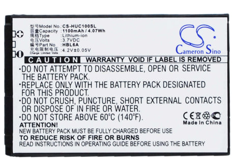 3.7V, Li-ion, 1100mAh, SmartPhone battery fits Esia, Huawei, Hbc100s, Music Box, 4.07Wh Mobile, SmartPhone Cameron Sino Technology Limited (Smartphone)