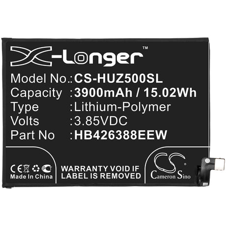 3.85V, Li-Polymer, 3900mAh, SmartPhone battery fits Huawei, Hb426388eew, Changxiang 20 Pro, Dvc-an00, 15.02Wh Mobile, SmartPhone Cameron Sino Technology Limited (Smartphone)