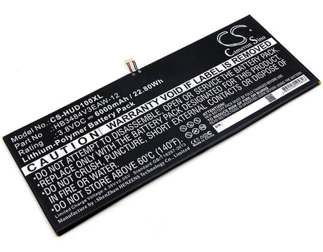 3.8V, Li-Polymer, 6000mAh, Tablet battery fits Huawei, Hb3484v3eaw-12, D-01h, Dtab, 22.80Wh Tablet Cameron Sino Technology Limited