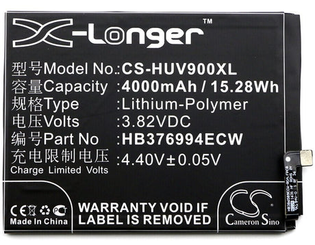 3.82V, Li-Polymer, 4000mAh, SmartPhone battery fits Huawei, Hb376994ecw, Duk-al20, Duk-l09, 15.28Wh Mobile, SmartPhone Cameron Sino Technology Limited (Smartphone)