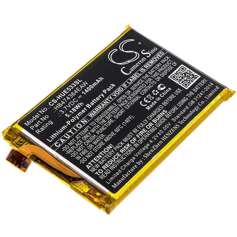 3.7V, Li-Polymer, 1400mAh, Hotspot battery fits Huawei, Hb474364eaw, E5338, E5338-bk, 5.18Wh Hotspot Cameron Sino Technology Limited