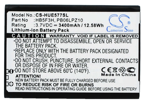 3.7V, Li-ion, 3400mAh, Hotspot battery fits Huawei, Hb5f3h, E5372t, E5372ts-32, 12.58Wh Hotspot Cameron Sino Technology Limited