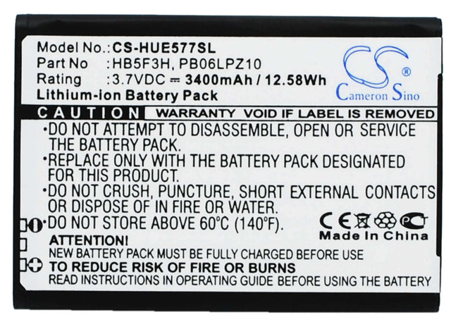 3.7V, Li-ion, 3400mAh, Hotspot battery fits Huawei, Hb5f3h, E5372t, E5372ts-32, 12.58Wh Hotspot Cameron Sino Technology Limited