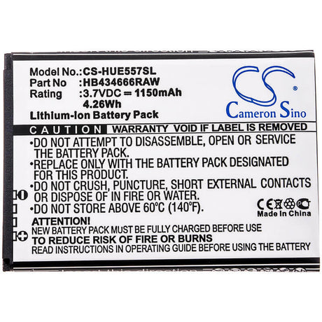 3.7V, Li-ion, 1150mAh, Hotspot battery fits Huawei, Hb434666raw, E5573, E5573-856, 4.26Wh Hotspot Cameron Sino Technology Limited