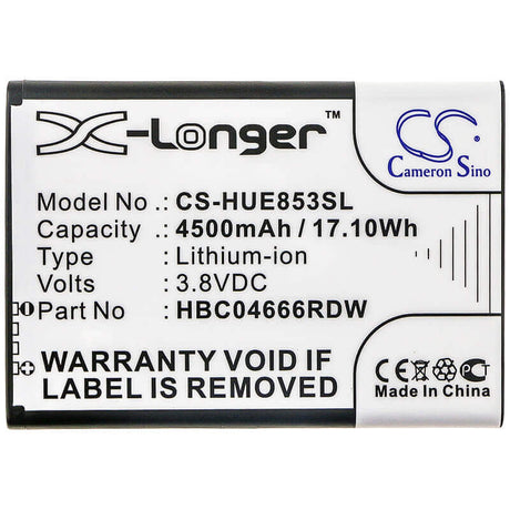 3.8V, Li-ion, 4500mAh, Hotspot battery fits Huawei, Hbc04666rdw, E5573s-852, E5573s-853, 17.10Wh Hotspot Cameron Sino Technology Limited