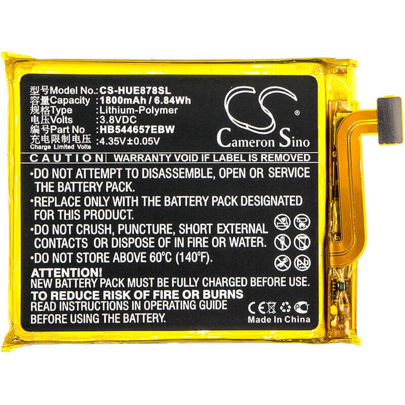 3.8V, Li-Polymer, 1800mAh, Hotspot battery fits Huawei, Hb544657ebw, E5878, 6.84Wh Hotspot Cameron Sino Technology Limited