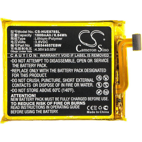 3.8V, Li-Polymer, 1800mAh, Hotspot battery fits Huawei, Hb544657ebw, E5878, 6.84Wh Hotspot Cameron Sino Technology Limited
