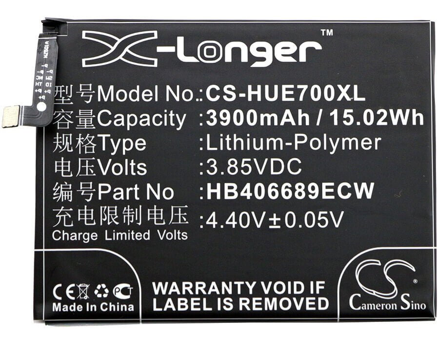 3.85V, Li-Polymer, 3900mAh, SmartPhone battery fits Huawei, Hb396689ecw, Ascend Xt2, Dub-l21, 15.02Wh Mobile, SmartPhone Cameron Sino Technology Limited (Smartphone)