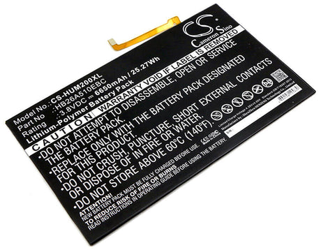 3.8V, Li-Polymer, 6650mAh, Tablet battery fits Huawei, Hb26a510ebc, Bah-l09, Fdr-a01w, 25.27Wh Tablet Cameron Sino Technology Limited