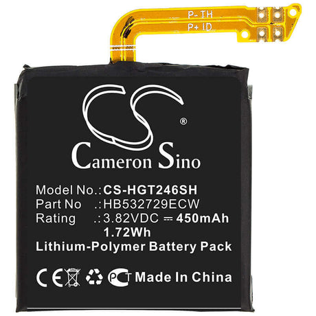 3.82V, Li-Polymer, 450mAh, Smartwatch battery fits Huawei, Hb532729ecw, Gt2 46mm, Gt2 Pro, 1.72Wh Smartwatch Cameron Sino Technology Limited