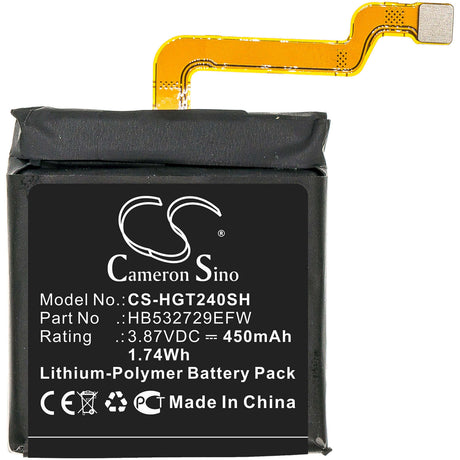 3.87V, Li-Polymer, 450mAh, Smartwatch battery fits Huawei, Hb532729efw, Gll-al04, Gt2 Pro, 1.74Wh Smartwatch Cameron Sino Technology Limited