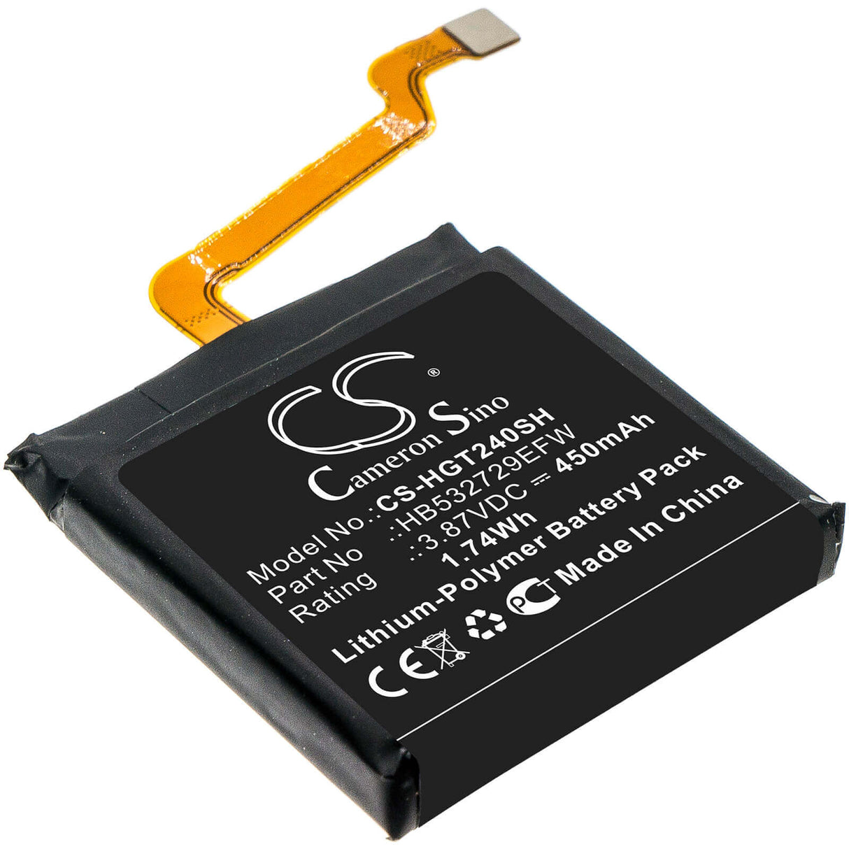 3.87V, Li-Polymer, 450mAh, Smartwatch battery fits Huawei, Hb532729efw, Gll-al04, Gt2 Pro, 1.74Wh Smartwatch Cameron Sino Technology Limited