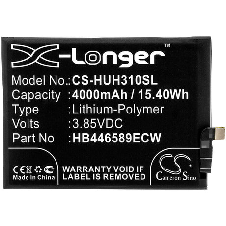 3.85V, Li-Polymer, 4000mAh, SmartPhone battery fits Huawei, Hb446589ecw, Honor View 30 Pro, Honor View 30 Pro 5g, 15.4Wh Mobile, SmartPhone Cameron Sino Technology Limited (Smartphone)