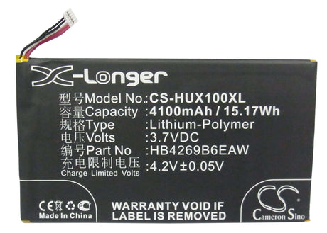 3.7V, Li-Polymer, 4100mAh, SmartPhone battery fits Huawei, Hb4269b6eaw, Honor X1 4g 7d-504l, Honor X1 7d-504l, 15.17Wh Mobile, SmartPhone Cameron Sino Technology Limited (Suspended)