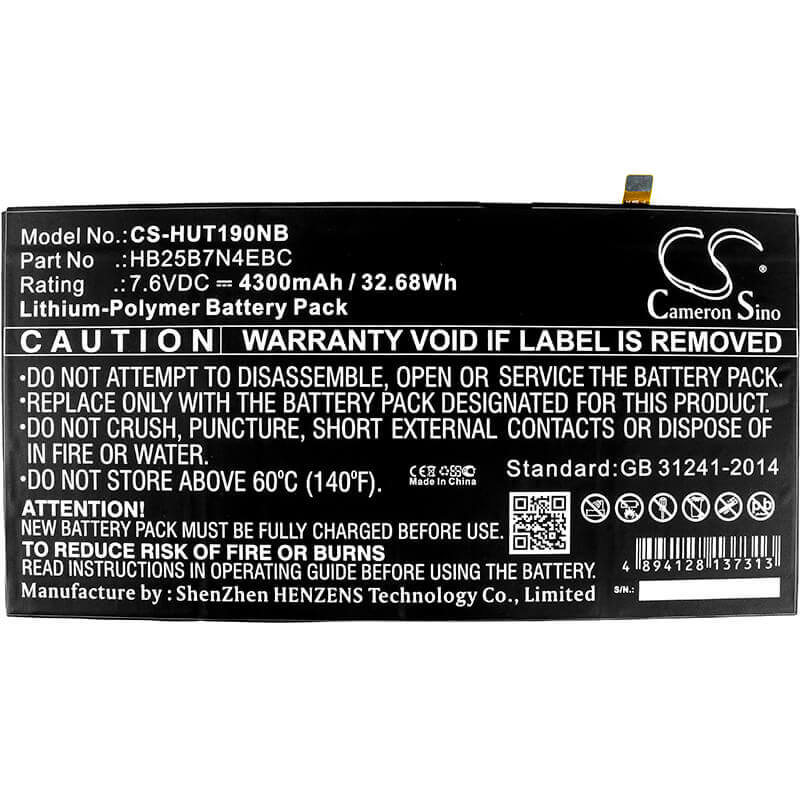Notebook Battery For Huawei, Hz-w19, Matebook, 7.6v, 4300mah - 32.68wh Notebook, Laptop Cameron Sino Technology Limited