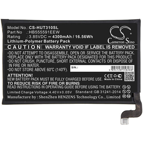 3.85V, Li-Polymer, 4300mAh, SmartPhone battery fits Huawei, Hb555591eew, Lio-an00, Lio-an00p, 16.56Wh Mobile, SmartPhone Cameron Sino Technology Limited (Smartphone)