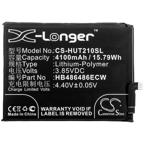 3.85V, Li-Polymer, 4100mAh, SmartPhone battery fits Huawei, Hb486486ecw, Cp37, Cp60, 15.79Wh Mobile, SmartPhone Cameron Sino Technology Limited (Smartphone)