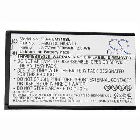 3.7V, Li-ion, 700mAh, SmartPhone battery fits Consumer Cellular, Plusfon, Huawei, At&t, Vodafone, Metropcs, Hb4a1h, Gophone U2800a, U2800a, 2.59Wh Mobile, SmartPhone Cameron Sino Technology Limited (Smartphone)
