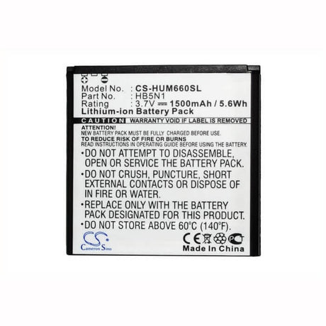 3.7V, Li-ion, 1500mAh, SmartPhone battery fits Cricket, Metropcs, Huawei, T-mobile, Bcc1023, Ascend Q, M660, 5.55Wh Mobile, SmartPhone Cameron Sino Technology Limited (Smartphone)