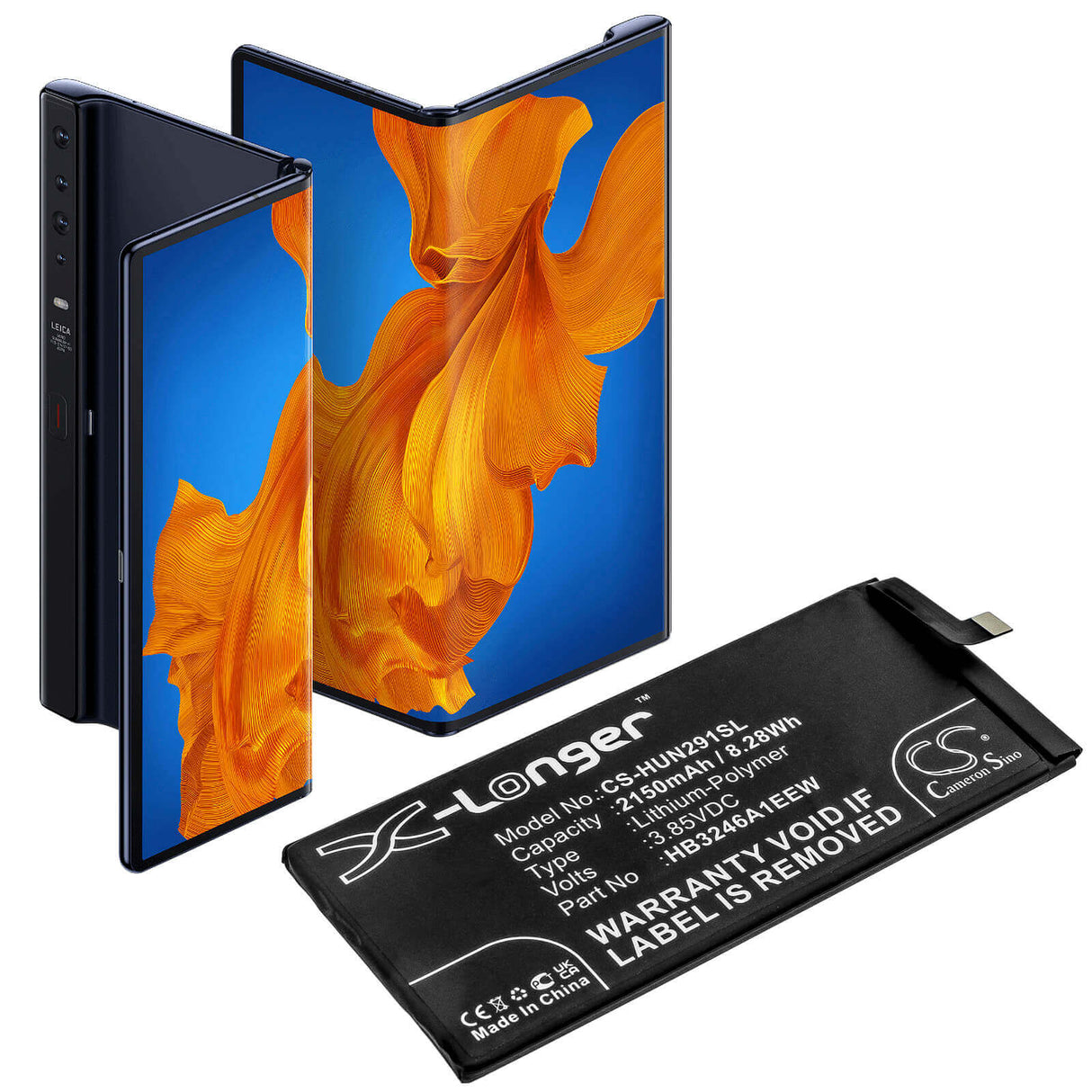 3.85V, Li-Polymer, 2150mAh, SmartPhone battery fits Huawei, Hb3246a1eew, Mate Xs, Tah-an00m, 8.28Wh Mobile, SmartPhone Cameron Sino Technology Limited (Smartphone)