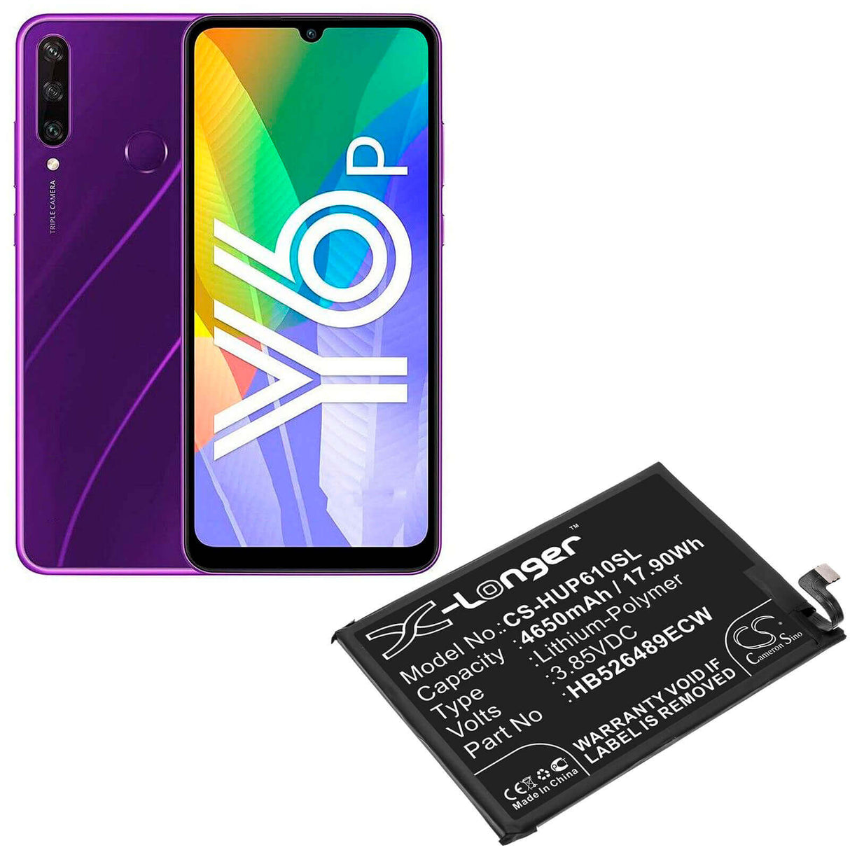 3.85V, Li-Polymer, 4650mAh, SmartPhone battery fits Huawei, Hb526489ecw, Med-l29, Med-l29n, 17.9Wh Mobile, SmartPhone Cameron Sino Technology Limited (Smartphone)