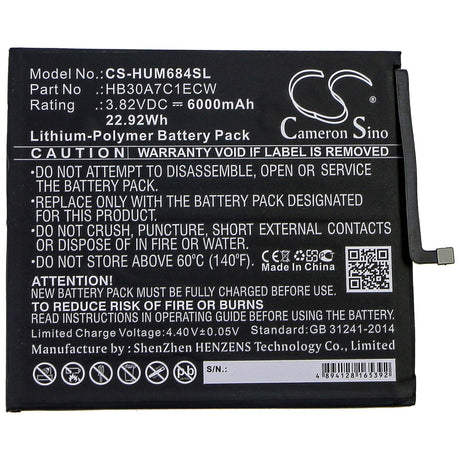 3.82V, Li-Polymer, 6000mAh, Tablet battery fits Huawei, Hb30a7c1ecw, Mediapad M6 8.4, Vrd-al09, 22.92Wh Tablet Cameron Sino Technology Limited
