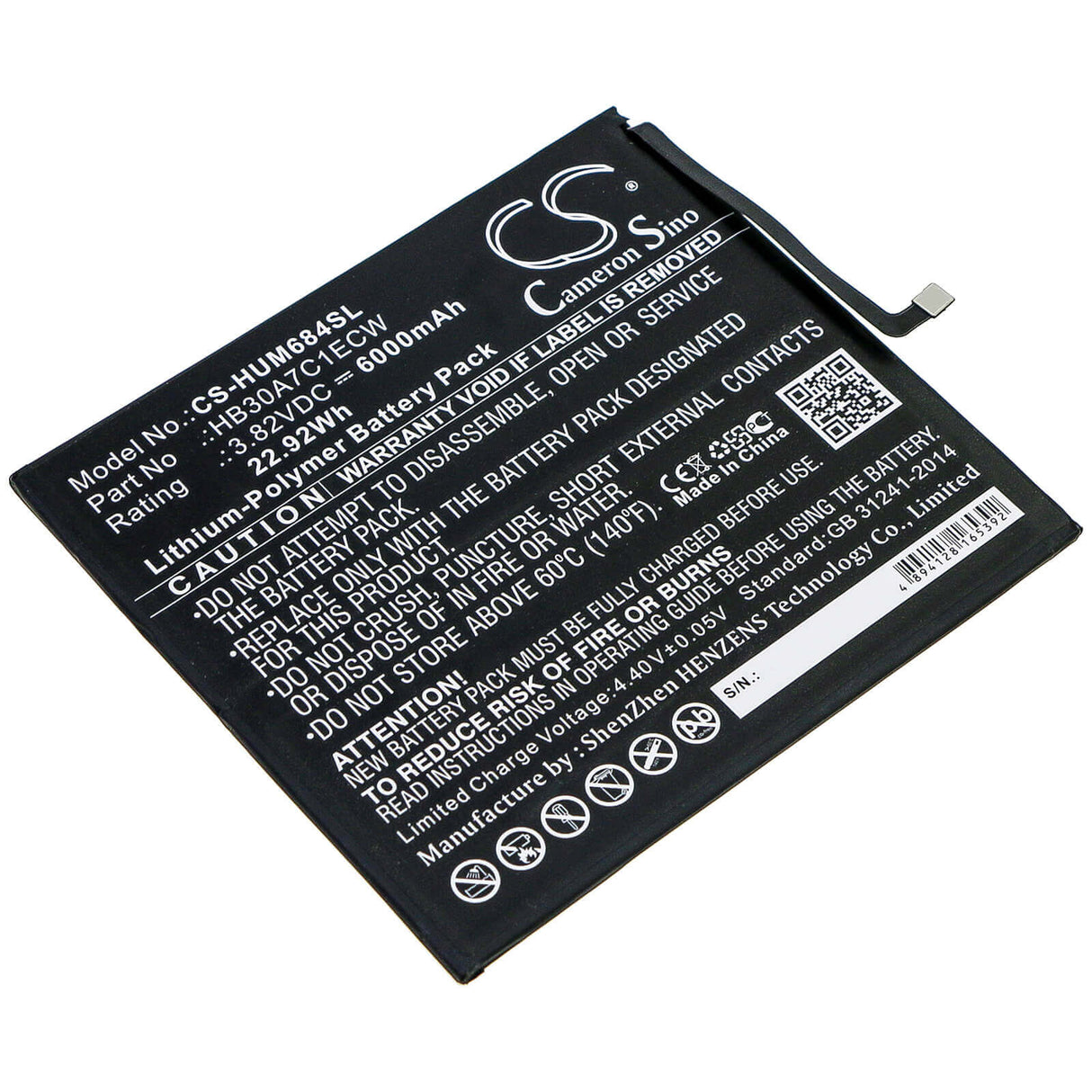 3.82V, Li-Polymer, 6000mAh, Tablet battery fits Huawei, Hb30a7c1ecw, Mediapad M6 8.4, Vrd-al09, 22.92Wh Tablet Cameron Sino Technology Limited
