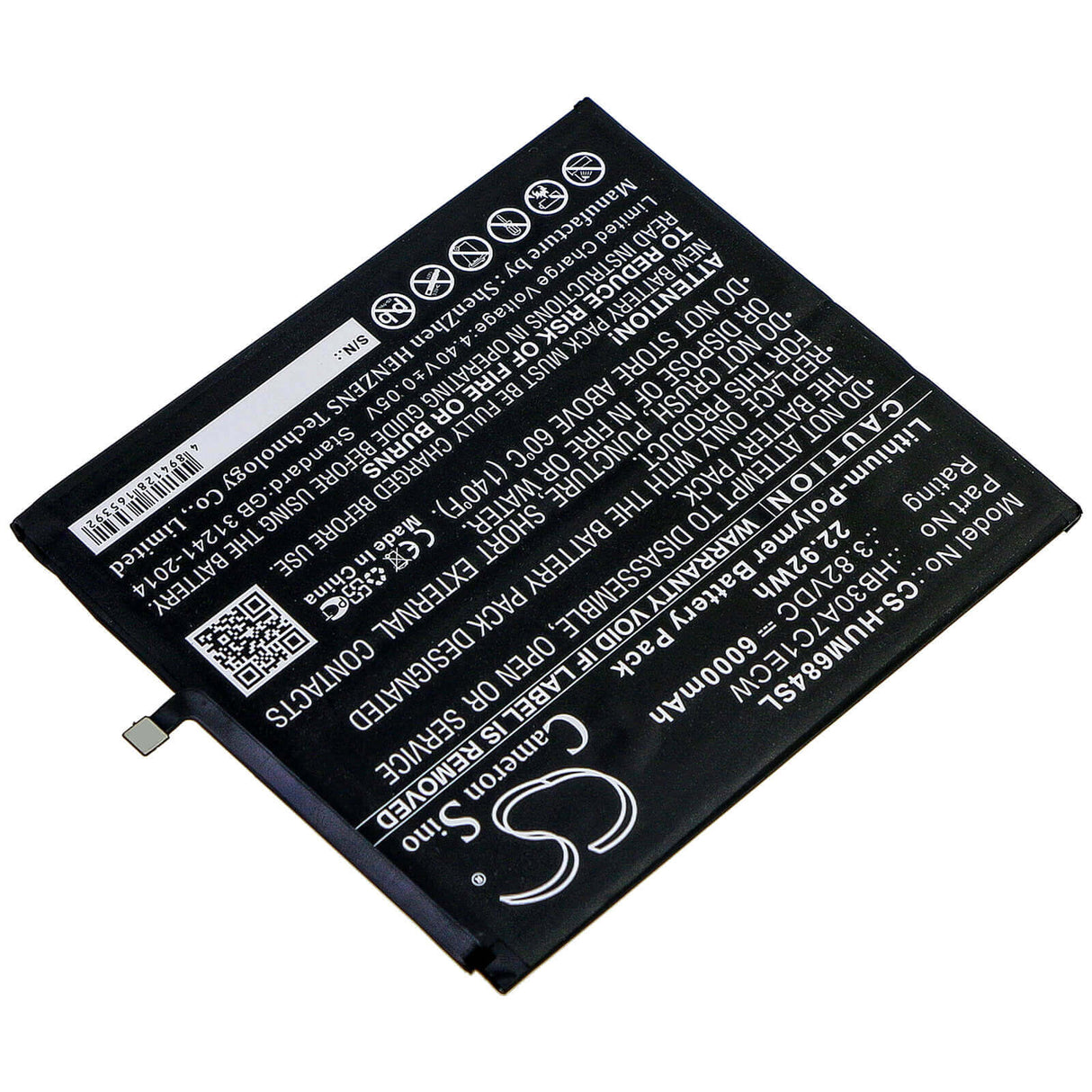 3.82V, Li-Polymer, 6000mAh, Tablet battery fits Huawei, Hb30a7c1ecw, Mediapad M6 8.4, Vrd-al09, 22.92Wh Tablet Cameron Sino Technology Limited