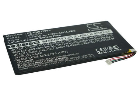 3.7V, Li-Polymer, 4000mAh, Tablet battery fits T-mobile, Huawei, Hb3g1h, Baggio2-u02a, Mediapad, 14.80Wh Tablet Cameron Sino Technology Limited