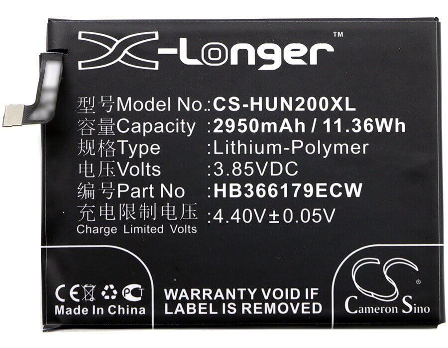 3.85V, Li-Polymer, 2950mAh, SmartPhone battery fits Huawei, Hb366179ecw, Nova 2, Nova 2 Dual Sim, 11.36Wh Mobile, SmartPhone Cameron Sino Technology Limited (Smartphone)