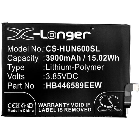 3.85V, Li-Polymer, 3900mAh, SmartPhone battery fits Huawei, Hb446589eec, Nova 6, Wlz-al10, 15.02Wh Mobile, SmartPhone Cameron Sino Technology Limited (Smartphone)
